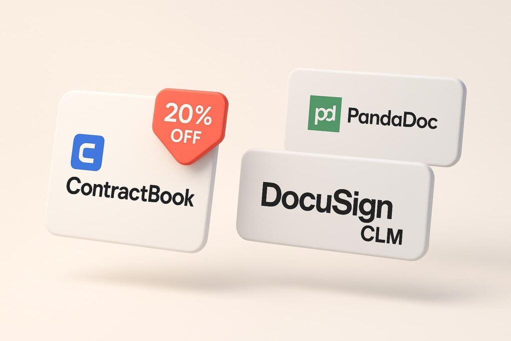 Comparison chart of ContractBook vs top alternatives (e.g., PandaDoc, DocuSign CLM), highlighting the benefits of using XRaise to claim the ContractBook startup promo code
