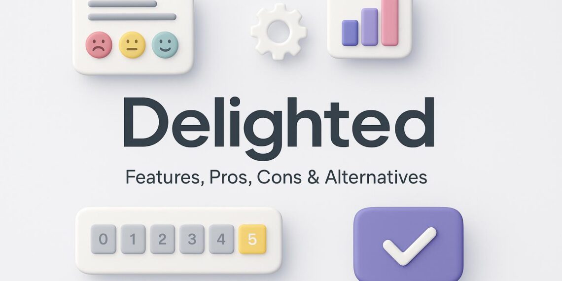 Cover image showing Delighted branding tailored for startup founders, highlighting its relevance in business growth and team productivity.