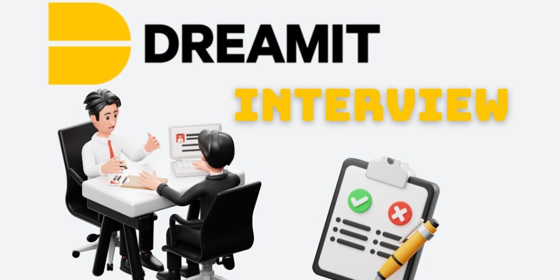 Minimalist illustration representing a founder preparing for a Dreamit Accelerator Interview — laptops open, notes on the desk, focused atmosphere.