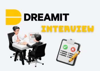 Minimalist illustration representing a founder preparing for a Dreamit Accelerator Interview — laptops open, notes on the desk, focused atmosphere.