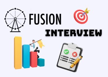 Minimalist illustration representing a founder preparing for a Fusion VC Accelerator Interview — laptops open, notes on the desk, focused atmosphere.