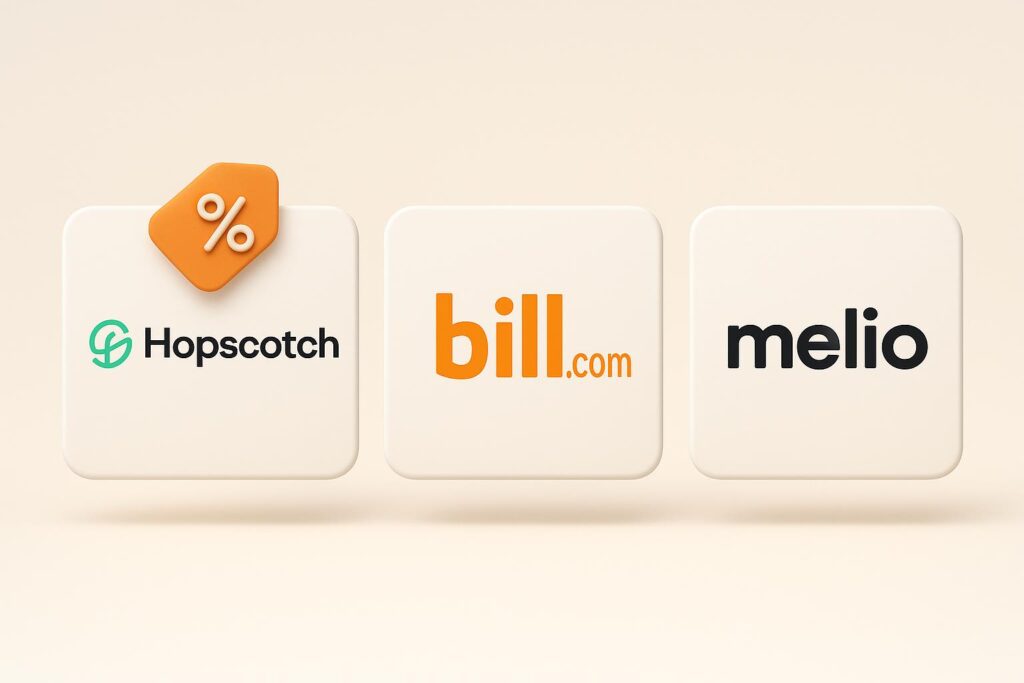 Comparison chart of Hopscotch vs top alternatives (e.g., Bill.com, Melio), highlighting the benefits of using XRaise to claim the Hopscotch startup promo code