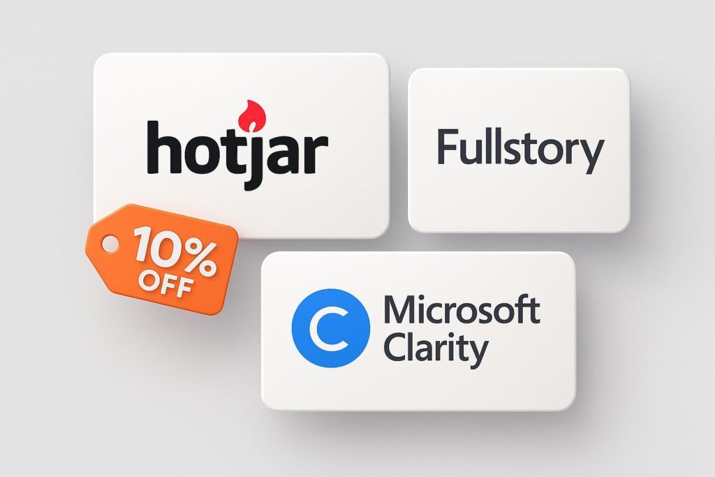 Comparison chart of HotJar vs top alternatives (e.g., FullStory, Microsoft Clarity), highlighting the benefits of using XRaise to claim the HotJar startup promo code