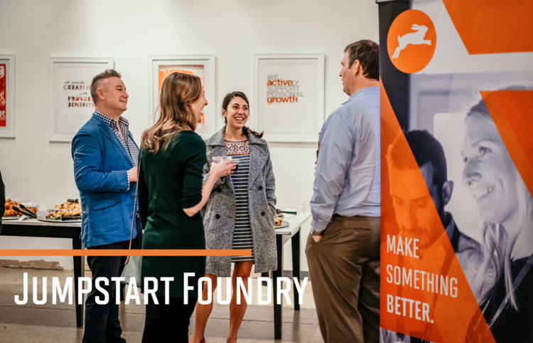 Visual depiction of a Jumpstart Foundry Accelerator Interview via Zoom, with a founder facing a panel of interviewers, capturing the fast-paced, high-stakes dynamic.