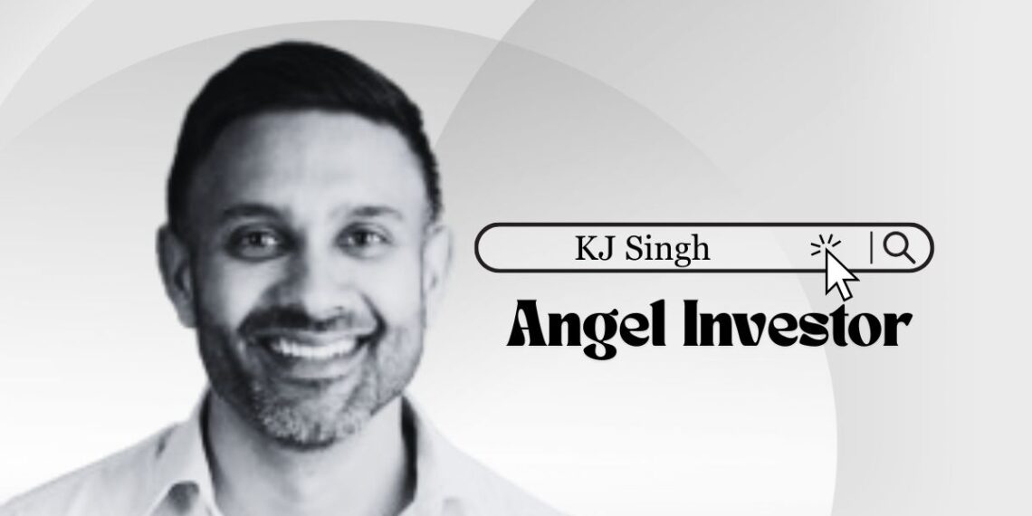 Cover image showing angel investor KJ Singh offering funding and GTM support to early-stage SaaS startups in fintech and future of work sectors.