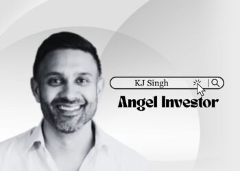 Cover image showing angel investor KJ Singh offering funding and GTM support to early-stage SaaS startups in fintech and future of work sectors.
