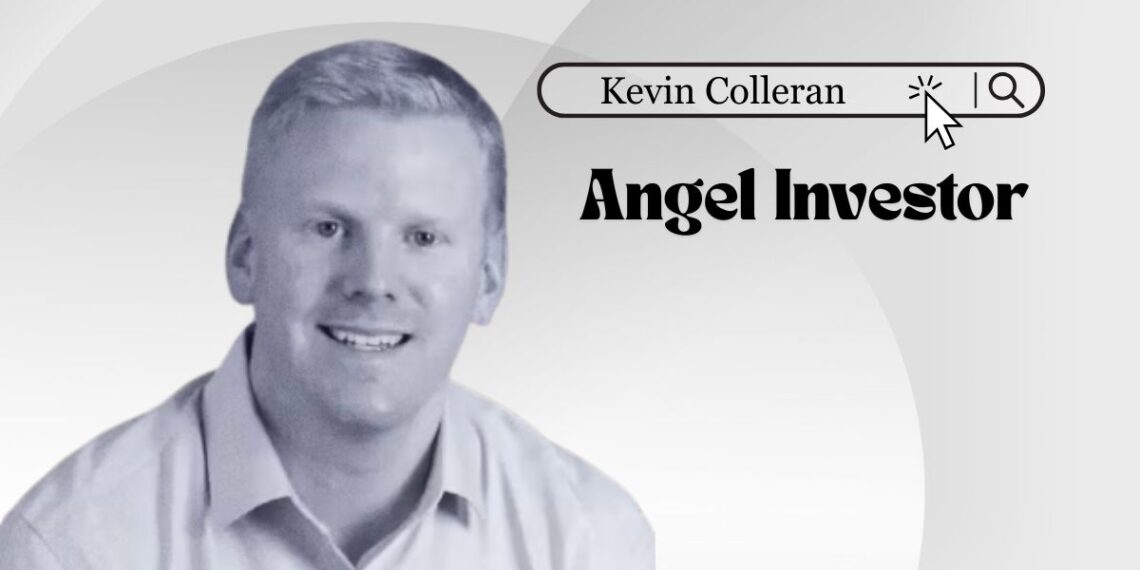 Illustration of Kevin Colleran smiling in startup hoodie with Facebook blue accents and Slow Ventures logo behind him.