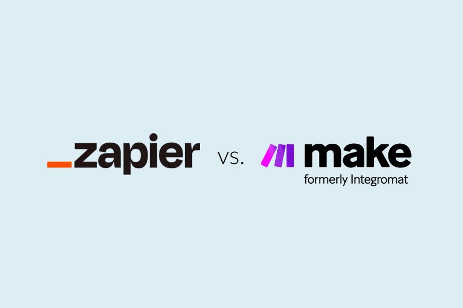Comparison chart of Make versus other automation tools like Zapier, showing differences in pricing, visual builders, and feature depth.