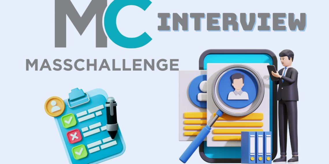 Minimalist illustration representing a founder preparing for a MassChallenge Accelerator Interview — laptops open, notes on the desk, focused atmosphere.