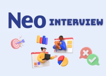 Minimalist illustration representing a founder preparing for a NEO Accelerator Interview — laptops open, notes on the desk, focused atmosphere