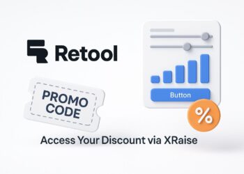 Illustrated cover image featuring the Retool logo and interface, highlighting the exclusive startup promo code available via XRaise
