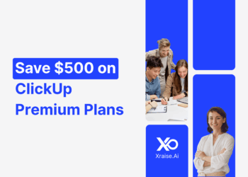 Startup founders collaborating while exploring how to save $500 on ClickUp Premium Plans through XRaise.