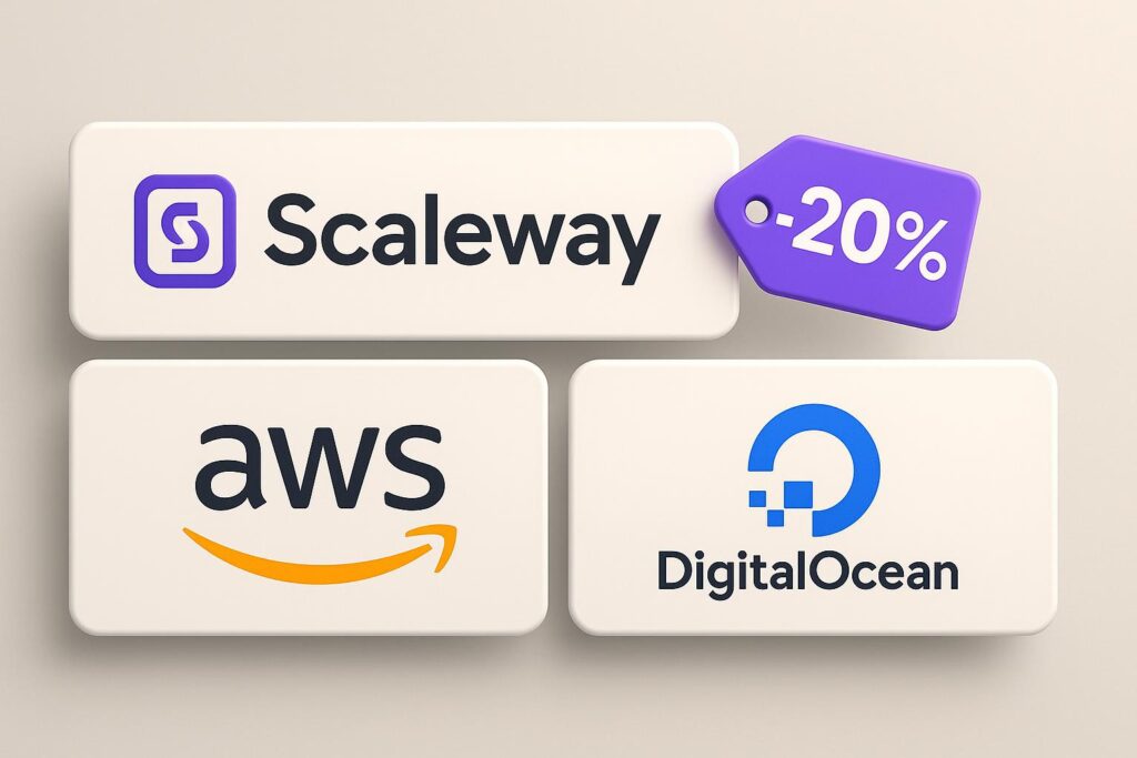 Comparison chart of Scaleway vs top alternatives (e.g., AWS, DigitalOcean), highlighting the benefits of using XRaise to claim the Scaleway startup promo code
