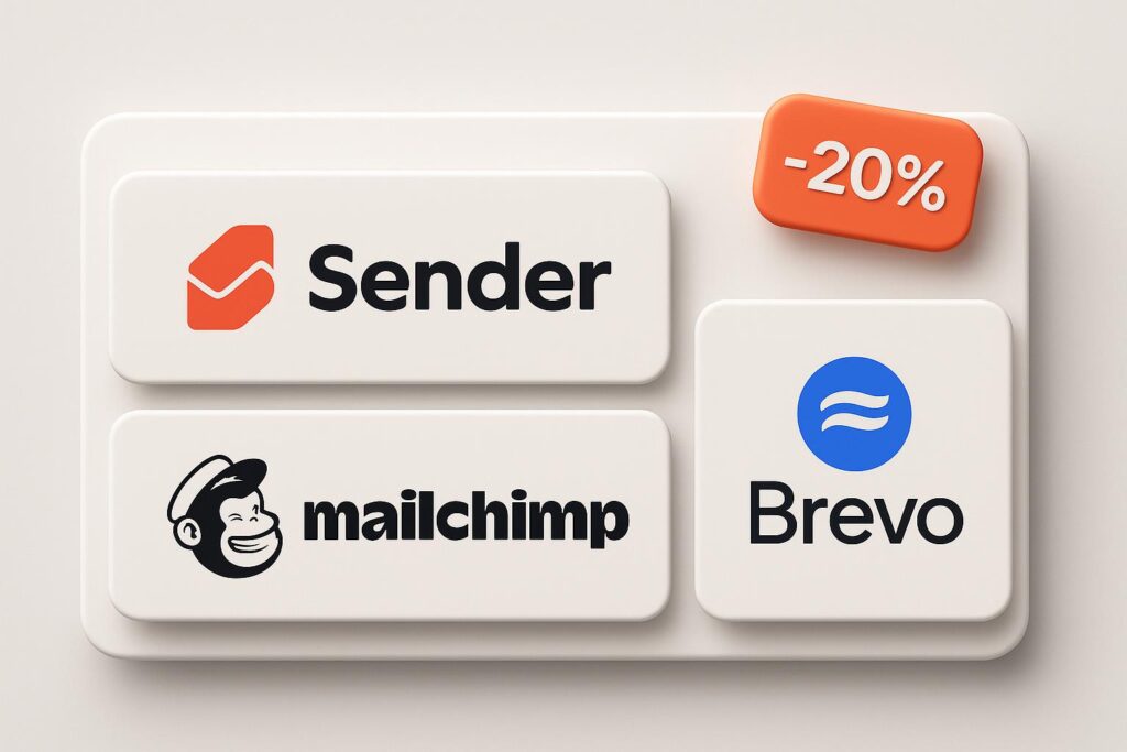 Comparison chart of Sender vs top alternatives (e.g., Mailchimp, Brevo), highlighting the benefits of using XRaise to claim the Sender startup promo code