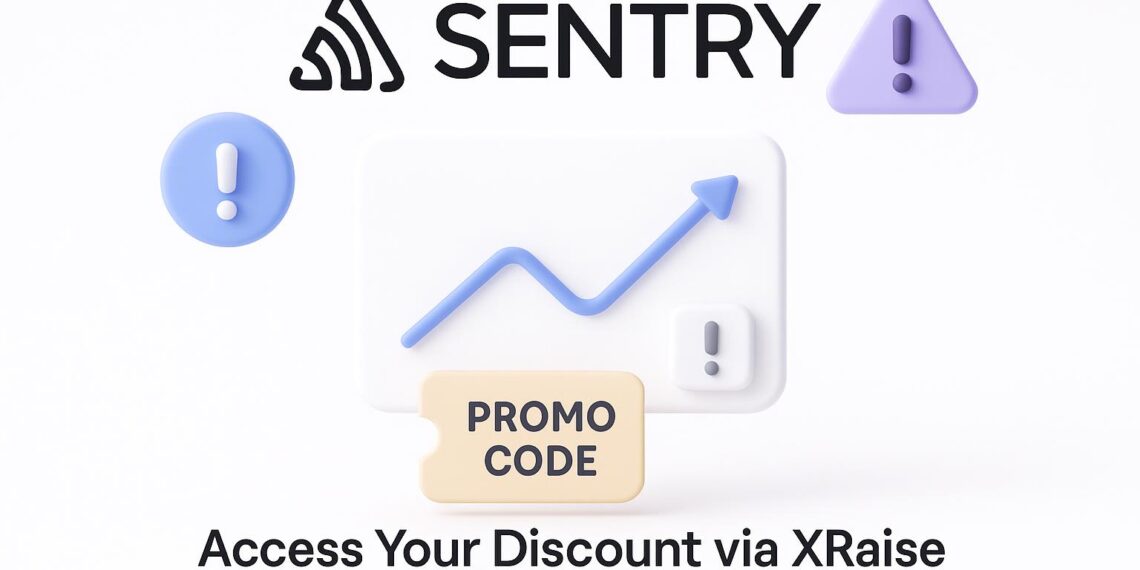 Illustrated cover image featuring the Sentry logo and interface, highlighting the exclusive startup promo code available via XRaise