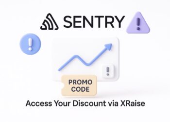 Illustrated cover image featuring the Sentry logo and interface, highlighting the exclusive startup promo code available via XRaise