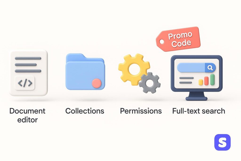 Visual breakdown of Slite key feature with a caption promoting the available startup discount through XRaise