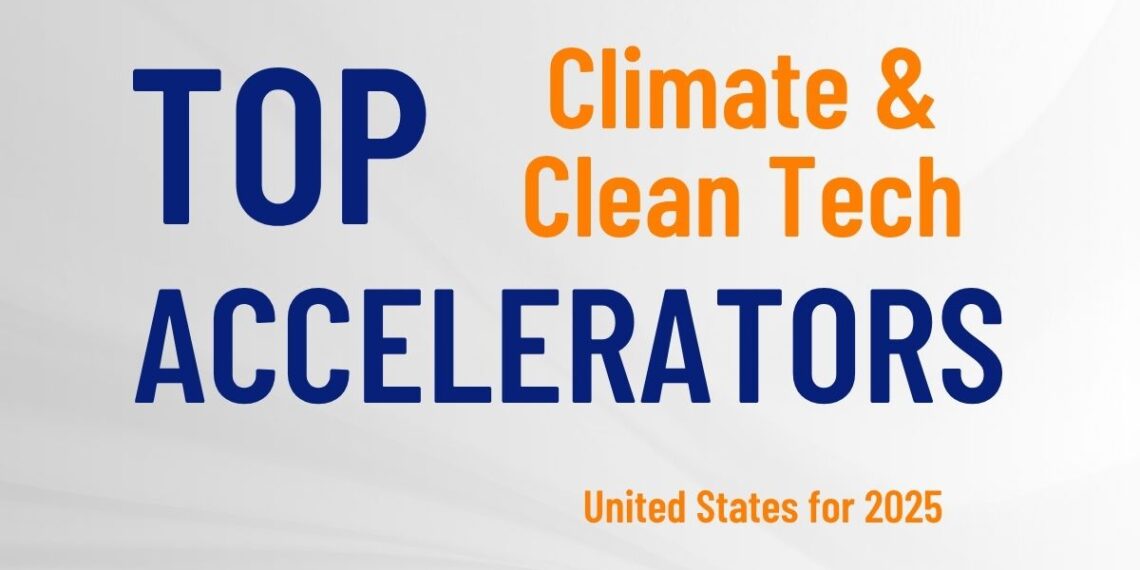 cover image for top 20 U.S. climate and clean tech accelerators in 2025 offering funding, pilots, and expert support for early-stage startups.