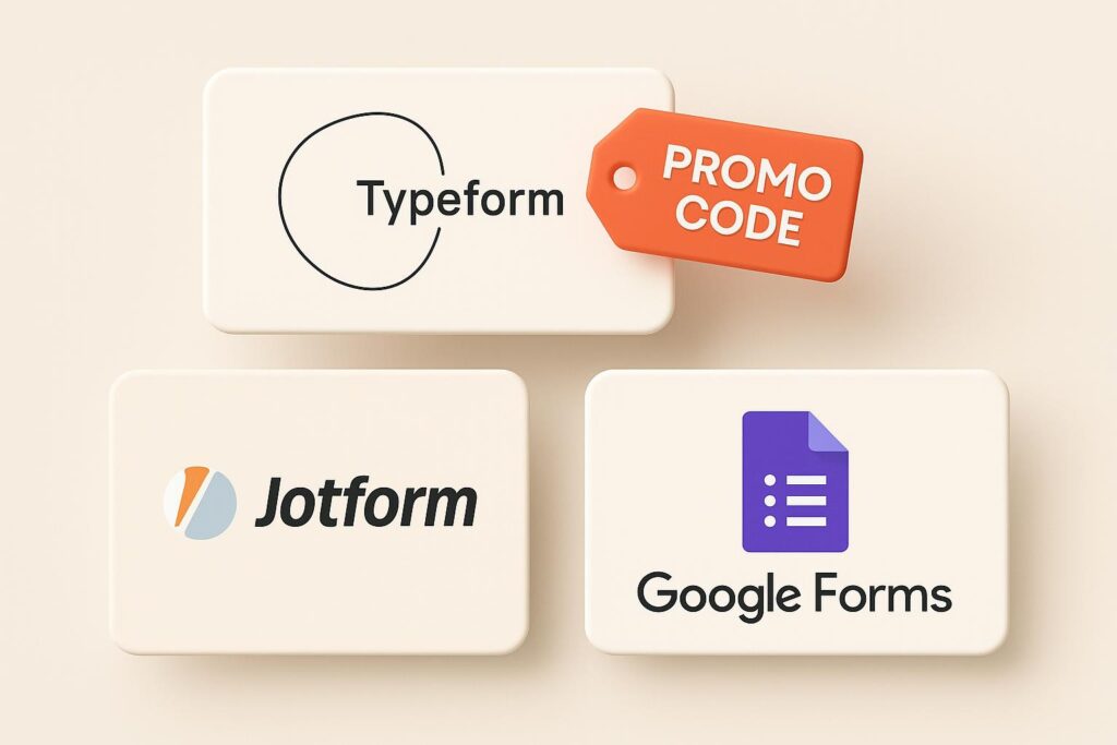 Comparison chart of Typeform vs top alternatives (e.g., Jotform, Google Forms), highlighting the benefits of using XRaise to claim the Typeform startup promo code
