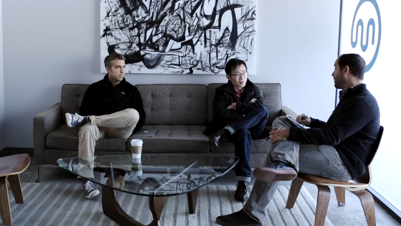Visual depiction of a MuckerLab Accelerator Interview via Zoom, with a founder facing a panel of interviewers, capturing the fast-paced, high-stakes dynamic.
