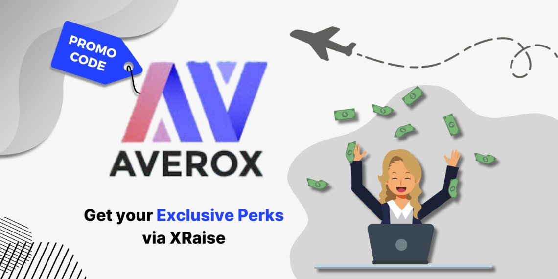 Illustrated cover image featuring the Averox logo and interface, highlighting the exclusive startup promo code available via XRaise