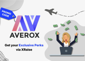 Illustrated cover image featuring the Averox logo and interface, highlighting the exclusive startup promo code available via XRaise