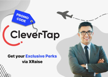 CleverTap promo code exclusive perks banner via XRaise with business professional smiling confidently