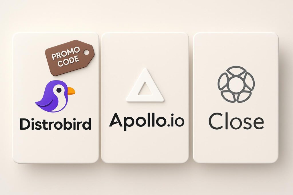  Comparison chart of Distrobird vs top alternatives (e.g., Apollo.io, Close.com), highlighting the benefits of using XRaise to claim the Distrobird startup promo code
