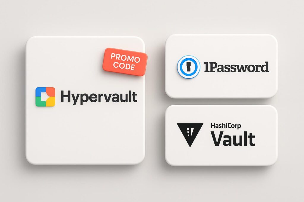 Comparison chart of Hypervault vs top alternatives (e.g., 1Password, HashiCorp Vault), highlighting the benefits of using XRaise to claim the Hypervault startup promo code