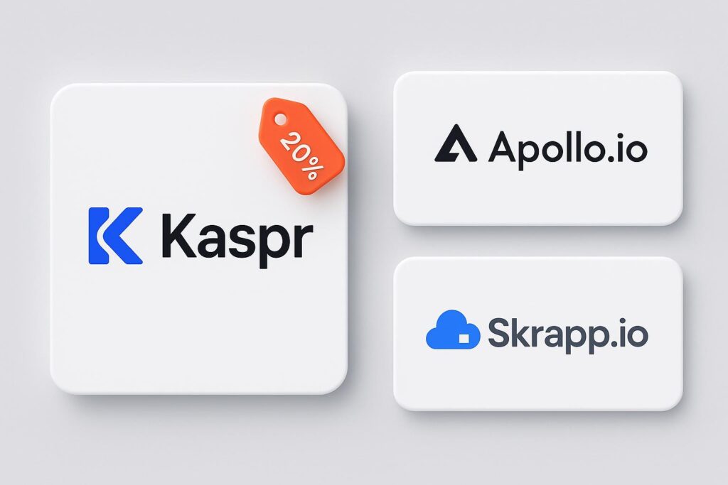 Comparison chart of Kaspr vs top alternatives (e.g., Apollo.io, ), highlighting the benefits of using XRaise to claim the Kaspr startup promo code