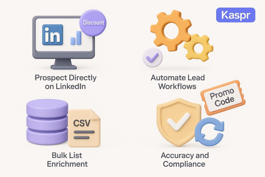 Visual breakdown of Kaspr key feature with a caption promoting the available startup discount through XRaise