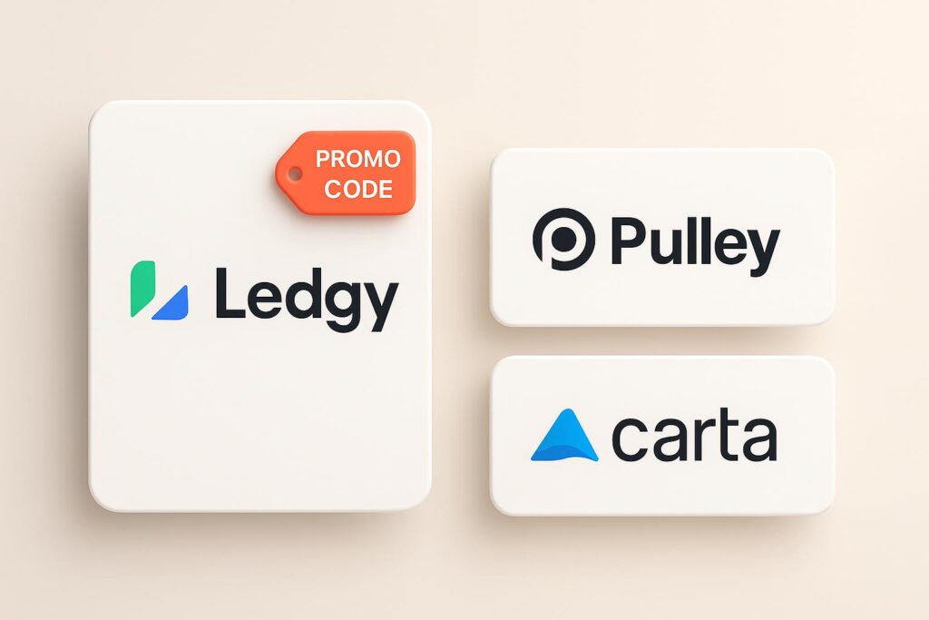 Comparison chart of Ledgy vs top alternatives (e.g., Pulley, Carta), highlighting the benefits of using XRaise to claim the Ledgy startup promo code