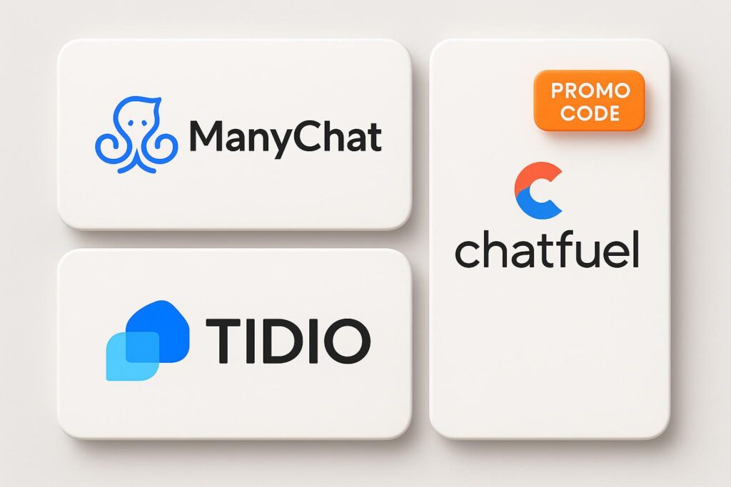 Comparison chart of ManyChat vs top alternatives (e.g., Chatfuel, Tidio), highlighting the benefits of using XRaise to claim the ManyChat startup promo code