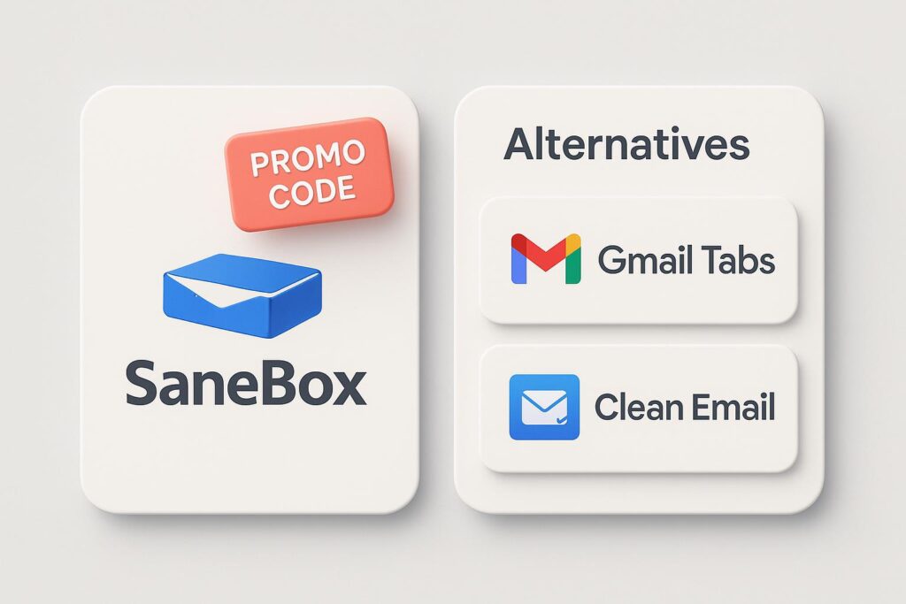 Comparison chart of SaneBox vs top alternatives (e.g., Gmail Tabs, Clean Email), highlighting the benefits of using XRaise to claim the SaneBox startup promo code