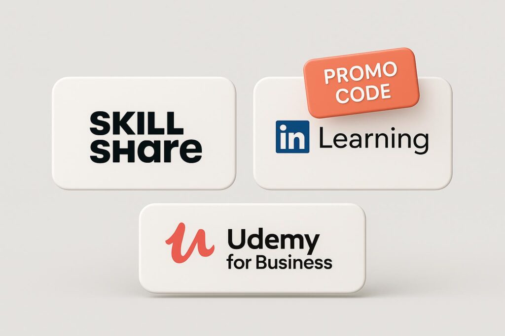Comparison chart of Skillshare vs top alternatives (e.g., LinkedIn Learning, Udemy for Business), highlighting the benefits of using XRaise to claim the Skillshare startup promo code