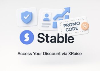 Illustrated cover image featuring the Stable logo and interface, highlighting the exclusive startup promo code available via XRaise