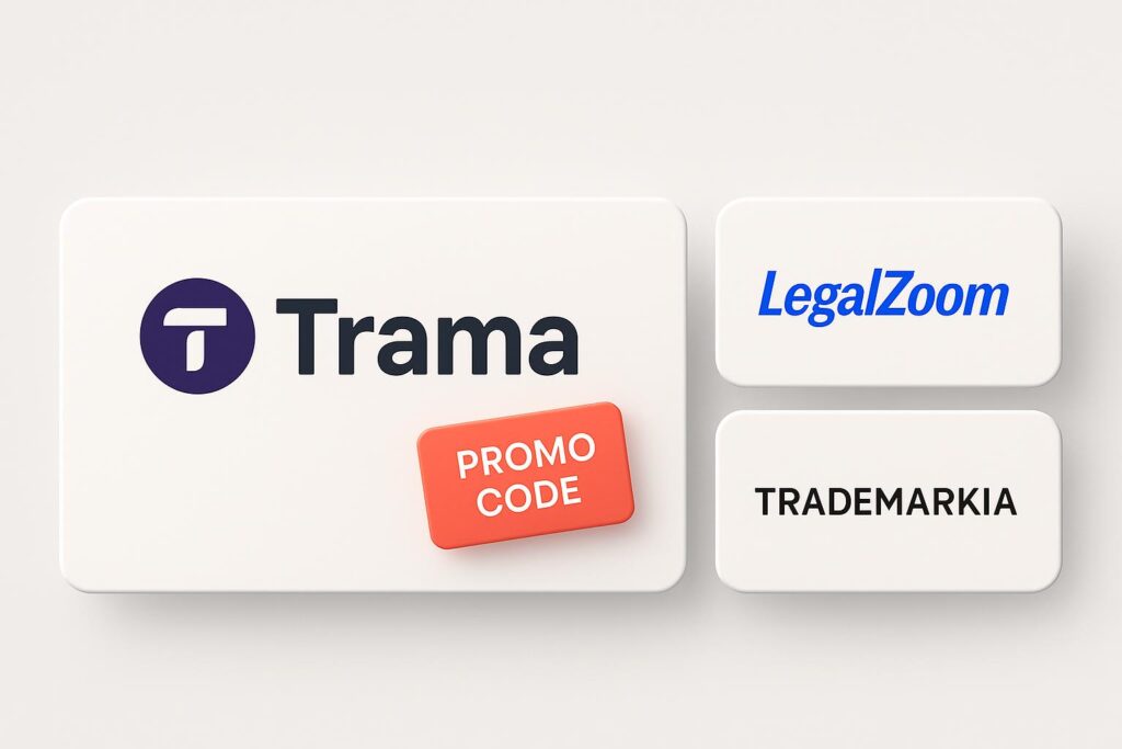 Comparison chart of Trama vs top alternatives (e.g., LegalZoom, Trademarkia), highlighting the benefits of using XRaise to claim the Trama startup promo code