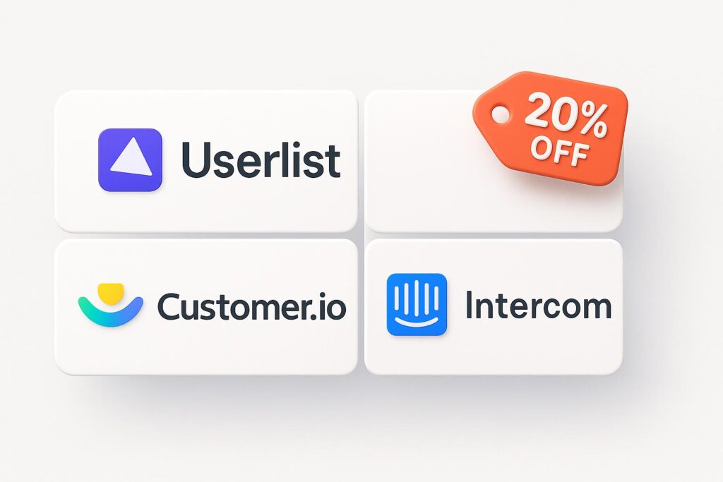 Comparison chart of UserList vs top alternatives (e.g., Customer.io, Intercom), highlighting the benefits of using XRaise to claim the UserList startup promo code