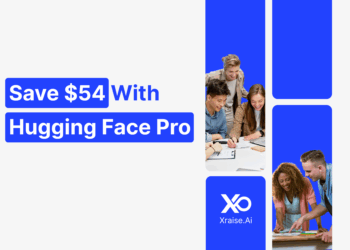 Hugging Face Promo Code banner showing “Save $54 With Hugging Face Pro” and startup founders collaborating