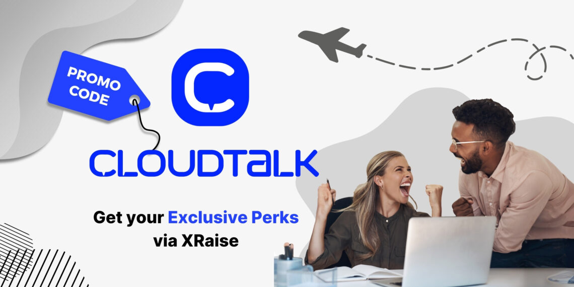 3D promo code hero image featuring CloudTalk logo with discount tag and floating abstract icons, styled in CloudTalk brand colors.