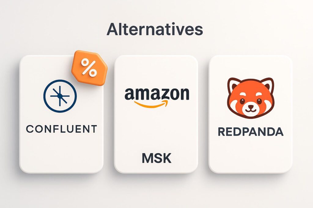 Comparison chart of Confluent vs top alternatives (e.g., Amazon MSK, Redpanda), highlighting the benefits of using XRaise to claim the Confluent promo code