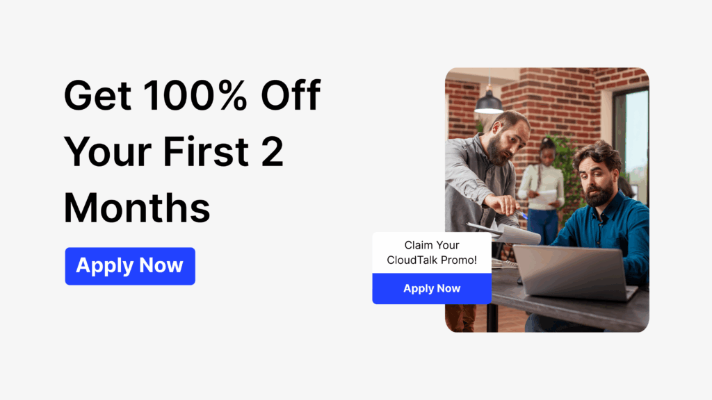 CloudTalk startup offer with 100% off the first 2 months, claim your promo for enhanced startup communication.