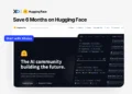 Hugging Face perk banner with XRaise branding, platform mockup, six-month savings headline, and blue CTA button