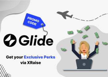 Glide promo code feature image with happy woman at laptop celebrating – exclusive no-code app builder perks via XRaise for startups in U.S. and worldwide