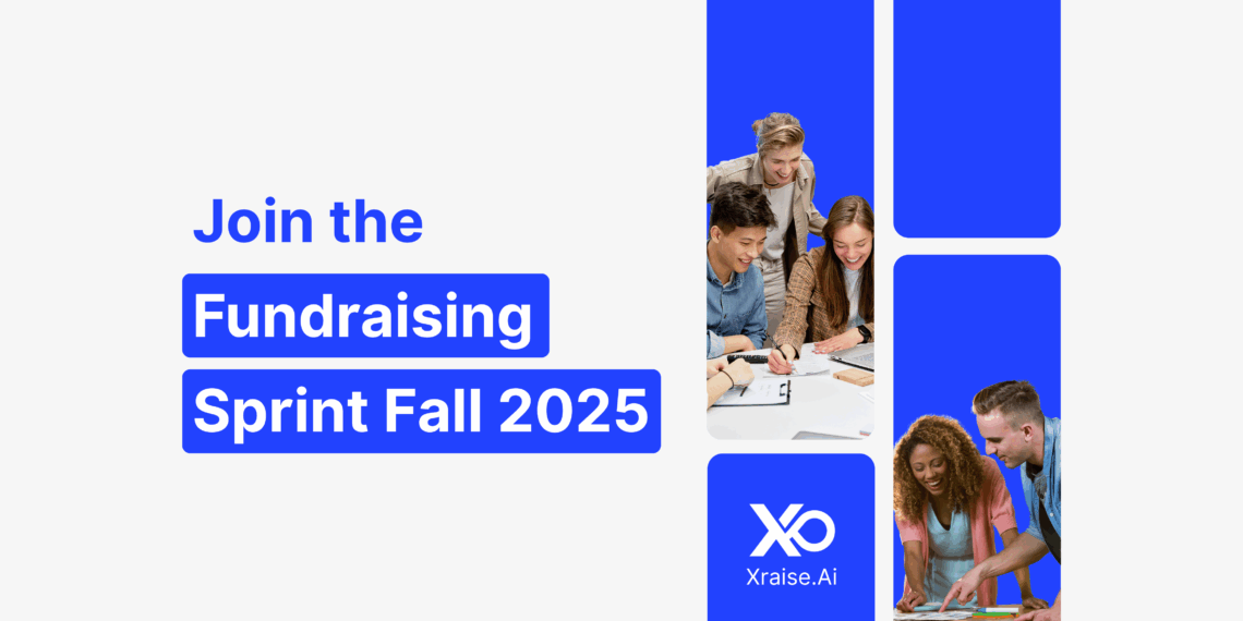 Startup founders collaborating during a fundraising session, promoting the Fundraising Sprint Fall 2025 program on XRaise.