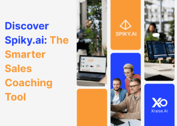 Team using laptops and analytics dashboards with banner text “Discover Spiky.ai: The Smarter Sales Coaching Tool.”