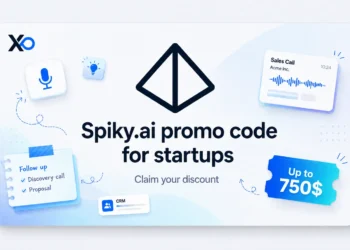 Discount CTA banner with Spiky.ai logo, sales call card, follow-up notes, CRM cue, and $750 offer ticket