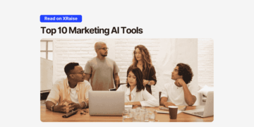 Team of startup founders discussing Marketing AI Tools in a collaborative setting, optimizing their marketing strategies using AI-powered tools.