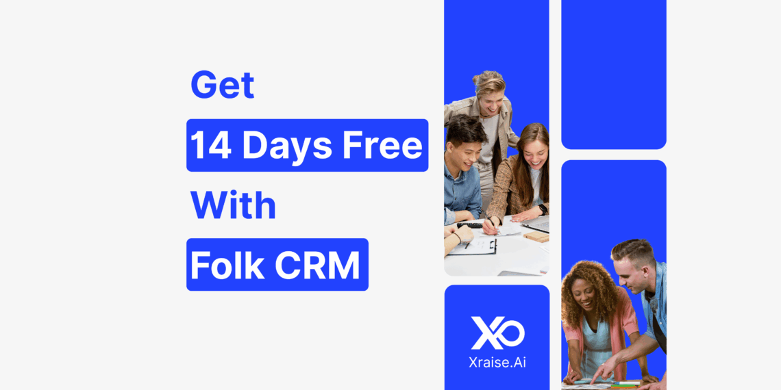 Folk CRM free trial banner offering 14 days free with Folk CRM for startup teams