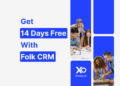 Folk CRM free trial banner offering 14 days free with Folk CRM for startup teams